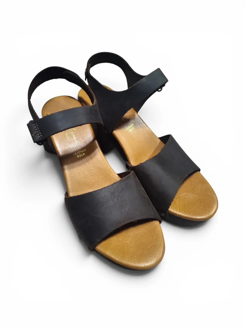 Avellini Leather Studded Brown Platform Italian Clog Sandal Women Size 8-8.5 -39